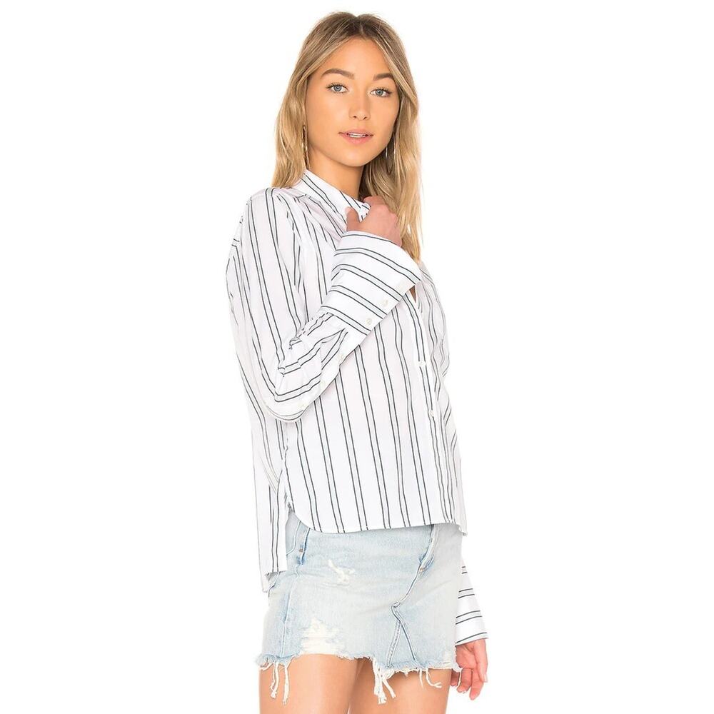 Equipment Huntley Striped Shirt in White, Blue, and Black Size XS